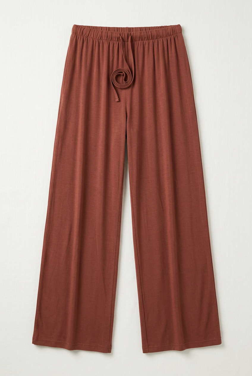 Women's Rust Brown Wide-Leg Lounge Pants – Elastic Drawstring Waist Sleepwear Trousers