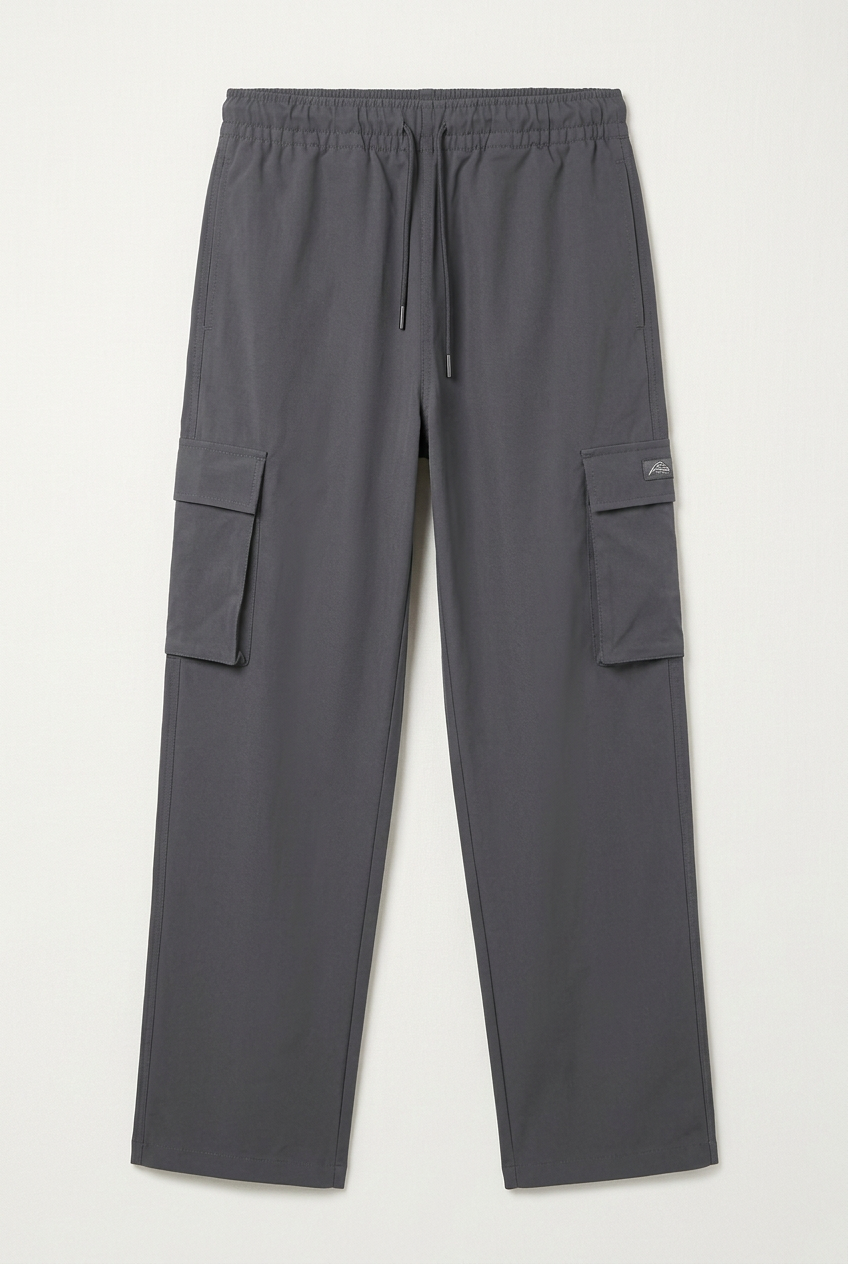 Men's Elastic Waist Cargo Pants – Grey Casual Drawstring Utility Trousers