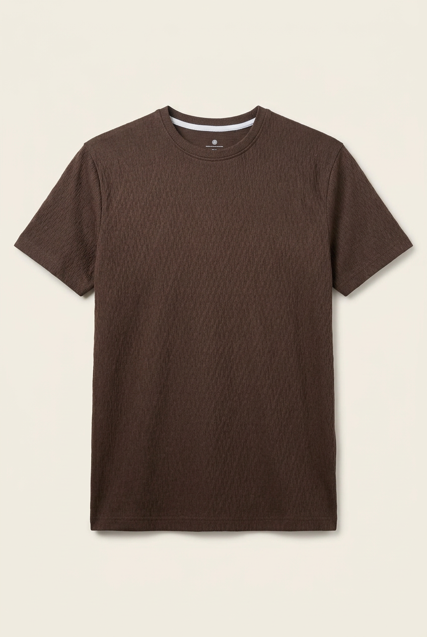 Men's Dark Brown Textured Crewneck Short-Sleeve T-Shirt