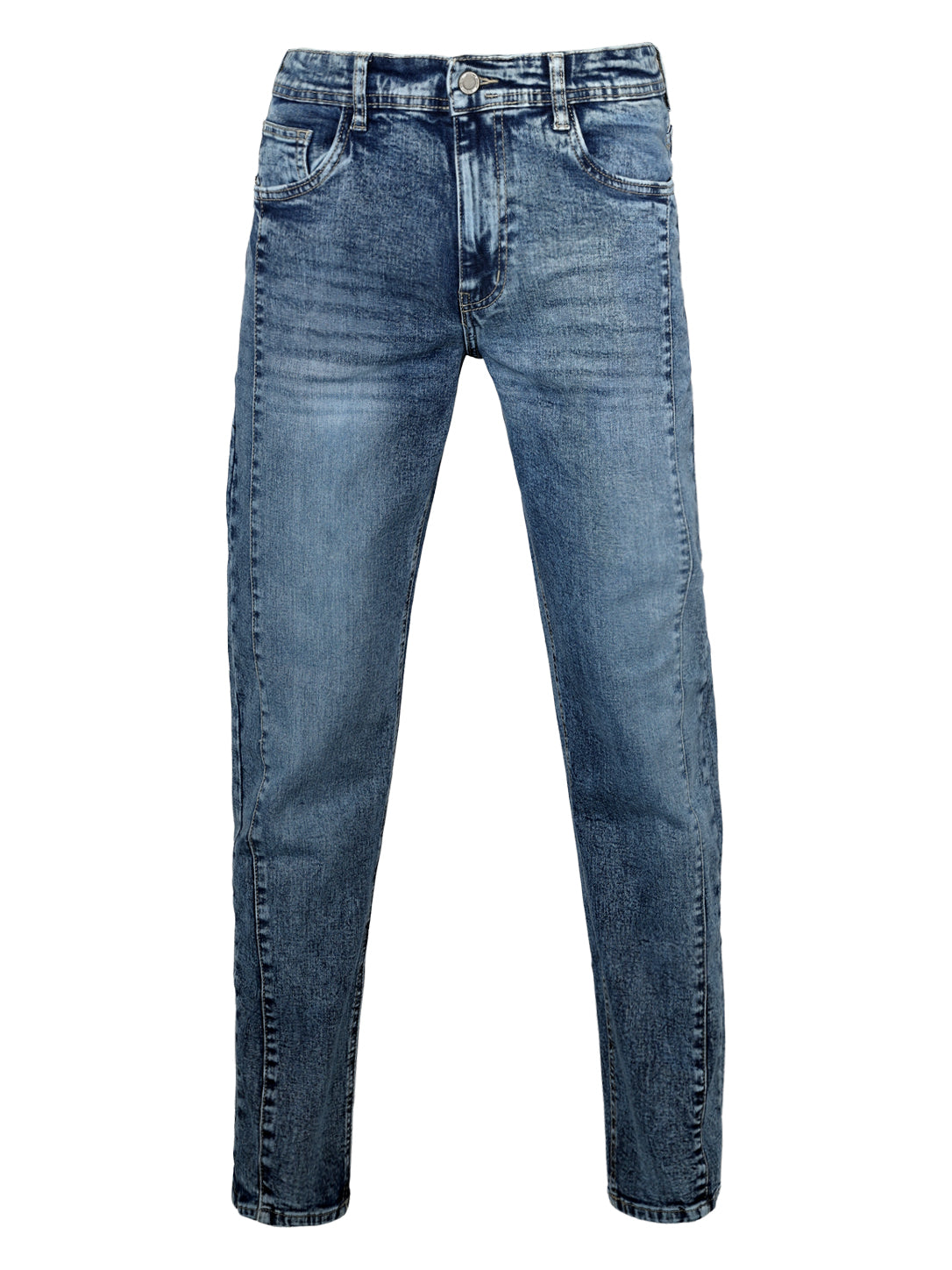 Men's Medium Wash Blue Straight-Fit Jeans – Acid Wash Denim Trousers
