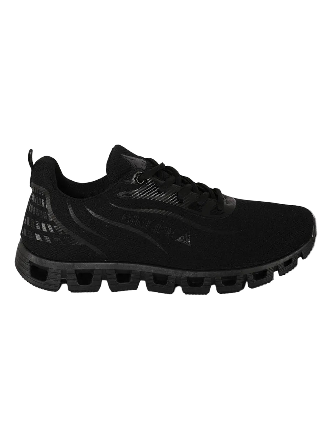 Men's All-Black Mesh Athletic Running Shoes with Hollow Cushioning Sole