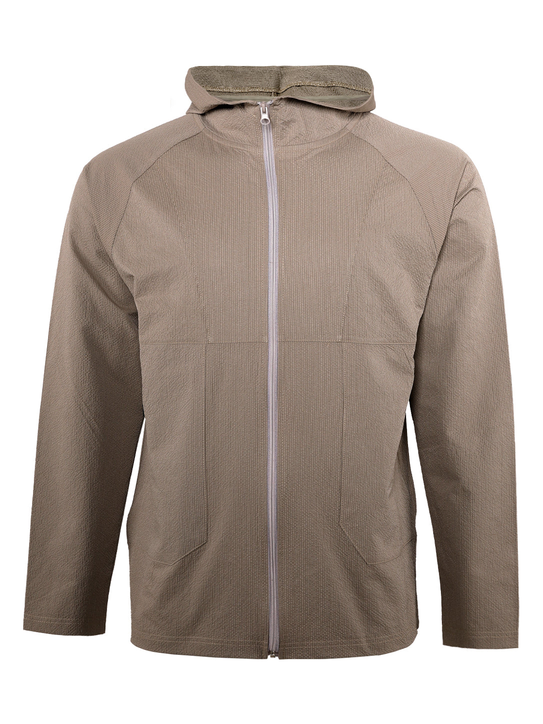 Men's Beige Textured Full-Zip Hooded Jacket