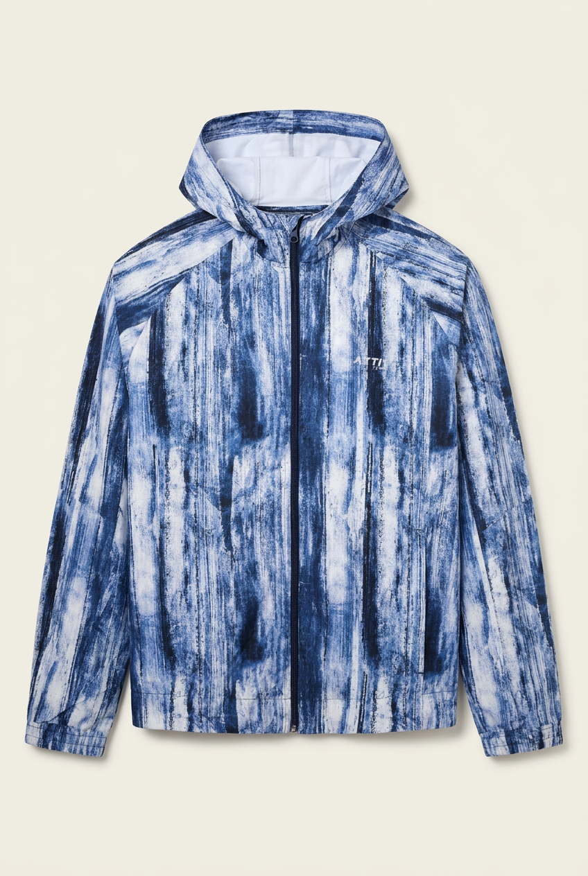 ACTIV NEO Men's Brushstroke Print Full-Zip Hooded Windbreaker Jacket – Royal Blue / White