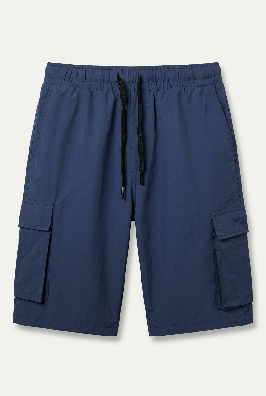 Men's Navy Blue Lightweight Cargo Shorts – Elastic Waist Casual Sport Shorts