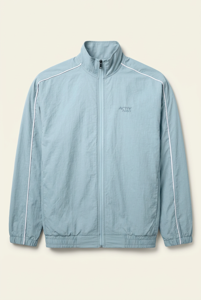 ACTIV NEO Men's Full-Zip Athletic Track Jacket with Contrast Piping – Light Ice Blue
