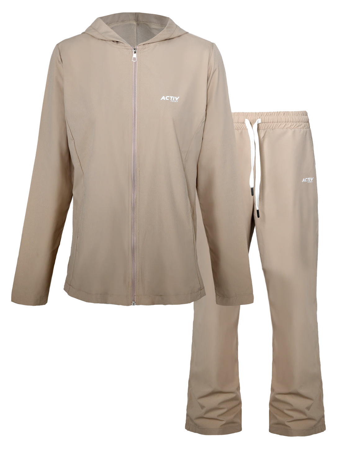 ACTIV NEO Women's Full-Zip Hooded Tracksuit Set – Beige / Light Khaki