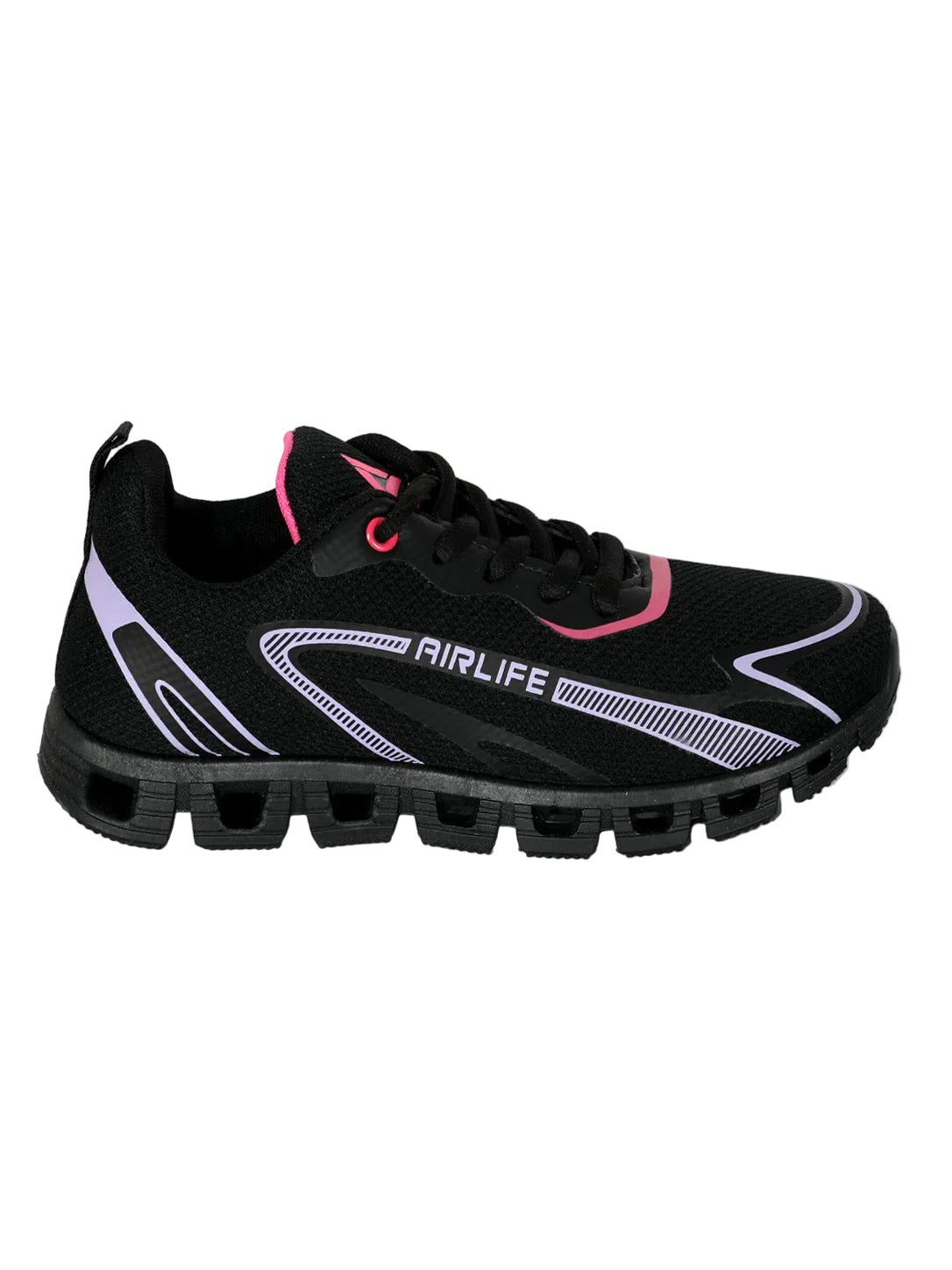 Women's Black Athletic Shoes with Pink & Purple Accents – Lightweight Mesh Running Sneakers