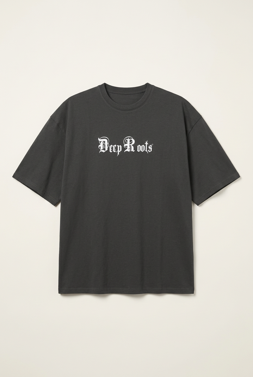 Men's Dark Grey "Deep Roots" Oversized Gothic Graphic T-Shirt