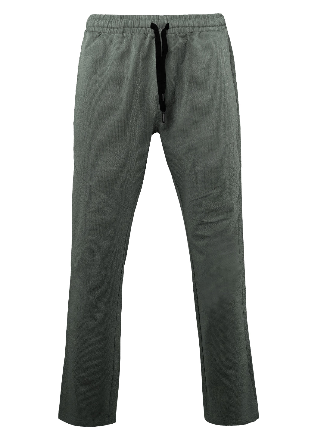 Men's Elastic Waist Casual Pants – Olive Green Drawstring Textured Trousers