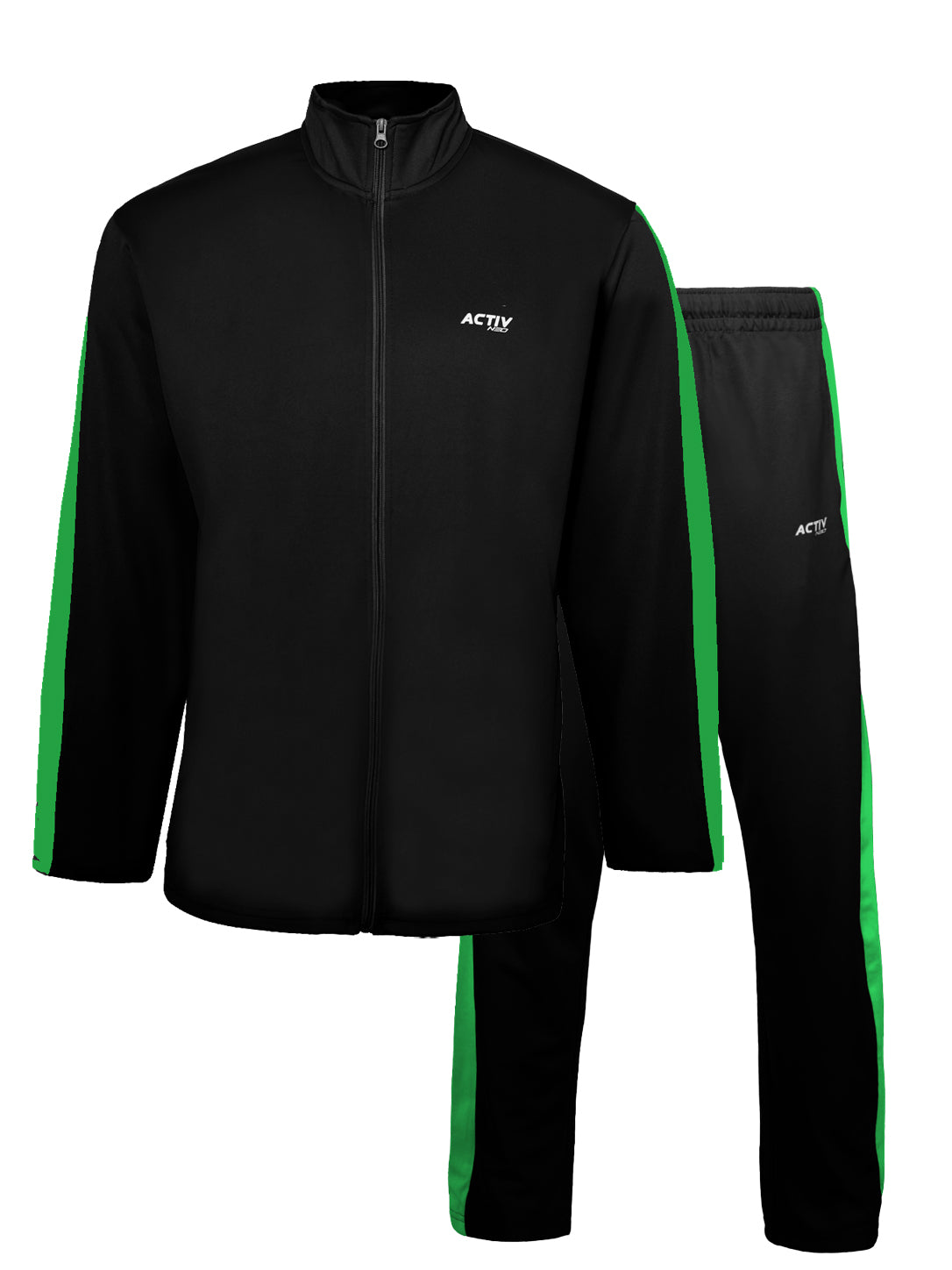 Men's Black and Green Full-Zip Tracksuit Set