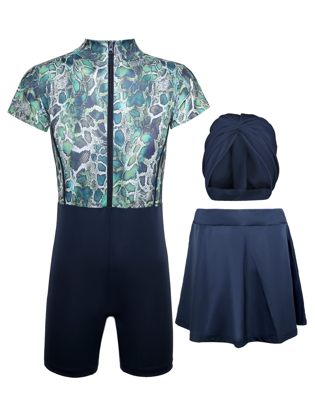 Women's 3-Piece Snakeskin Printed Modest Swimsuit Set
