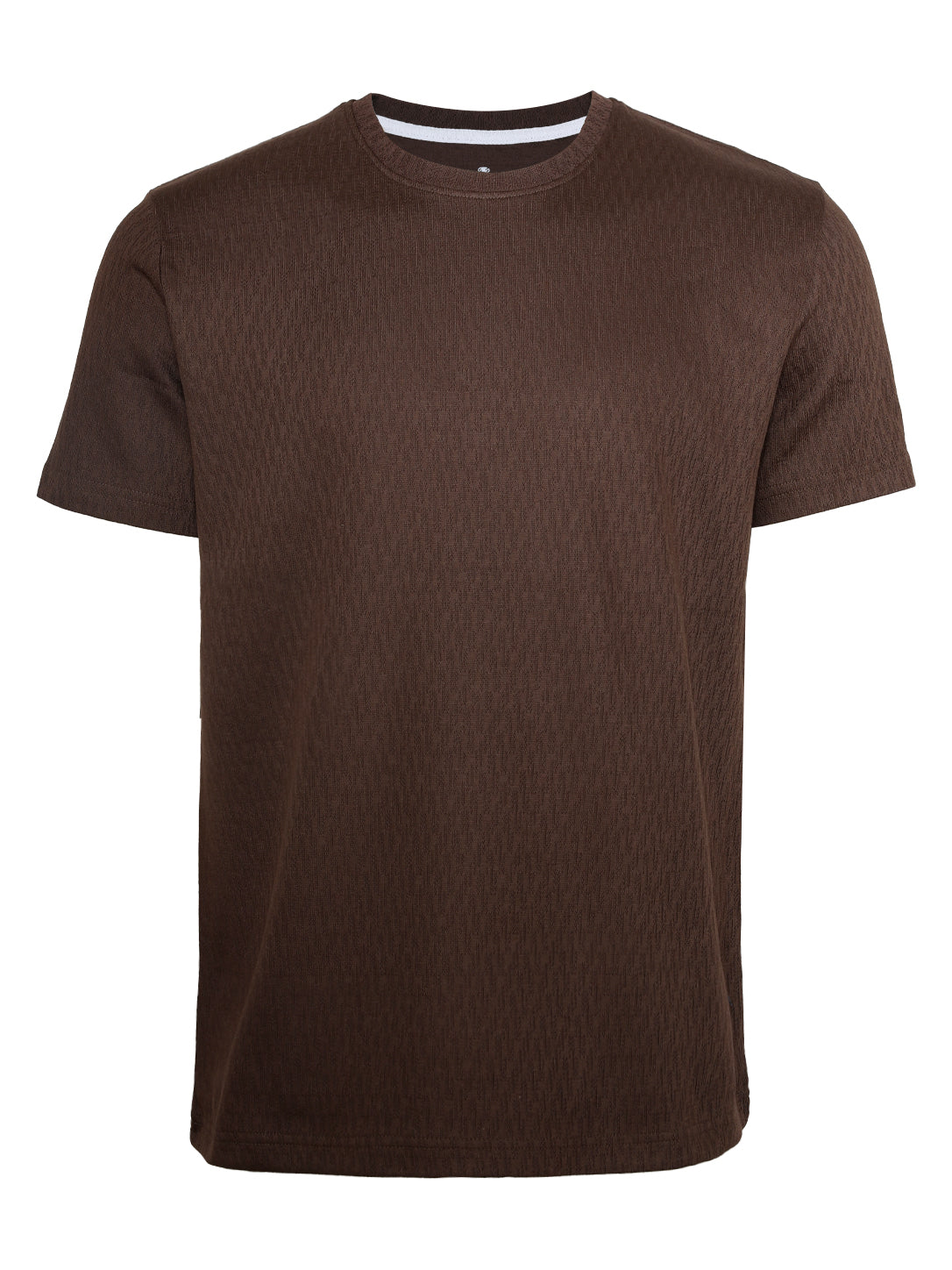 Men's Dark Brown Textured Crewneck Short-Sleeve T-Shirt