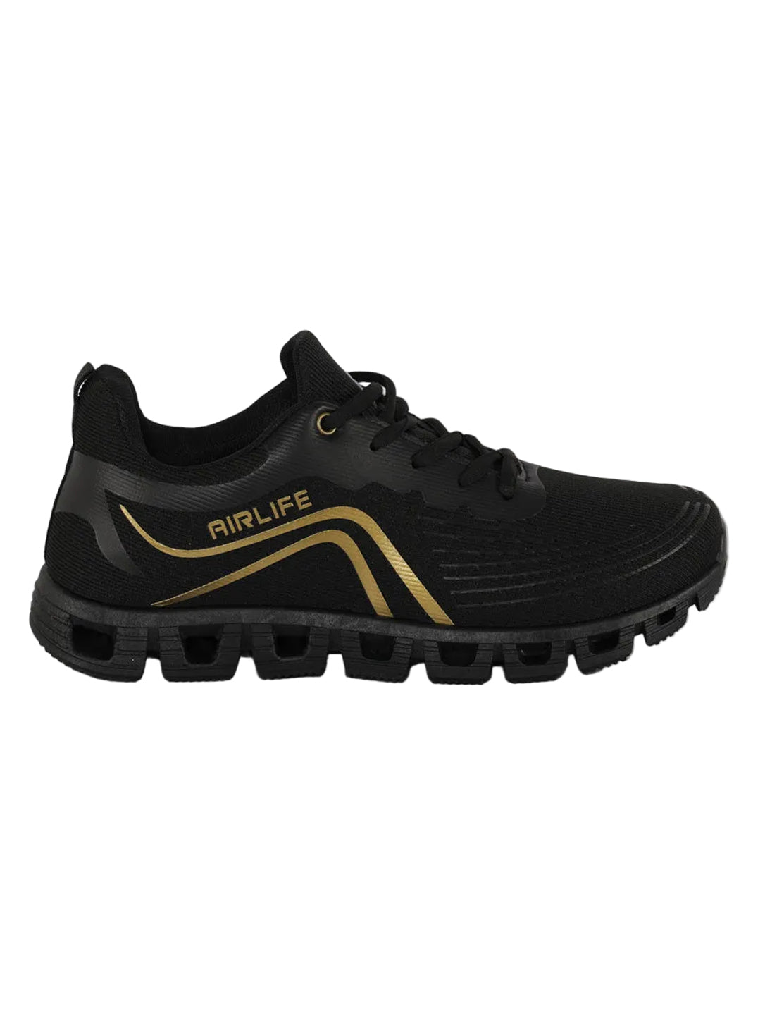 Airlife Men's Black & Gold Mesh Athletic Running Shoes