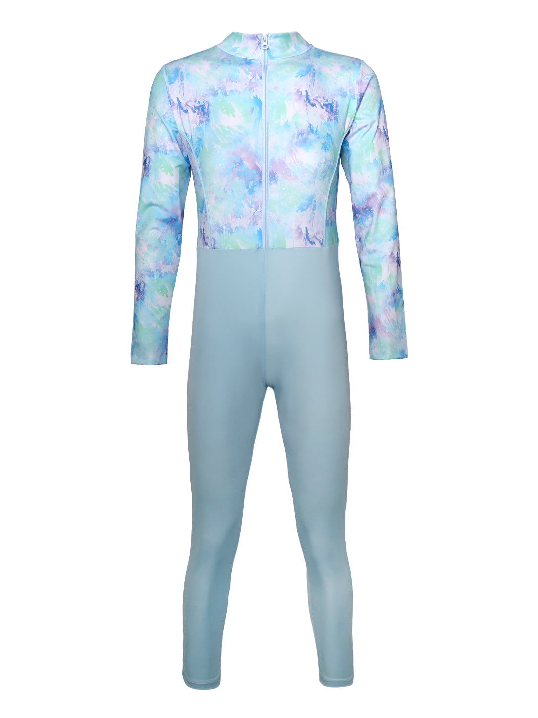 Girls' 3-Piece Full Coverage Modest Swimwear Set – Long Sleeve Front-Zip Jumpsuit, Swim Skirt, and Matching Turban Cap