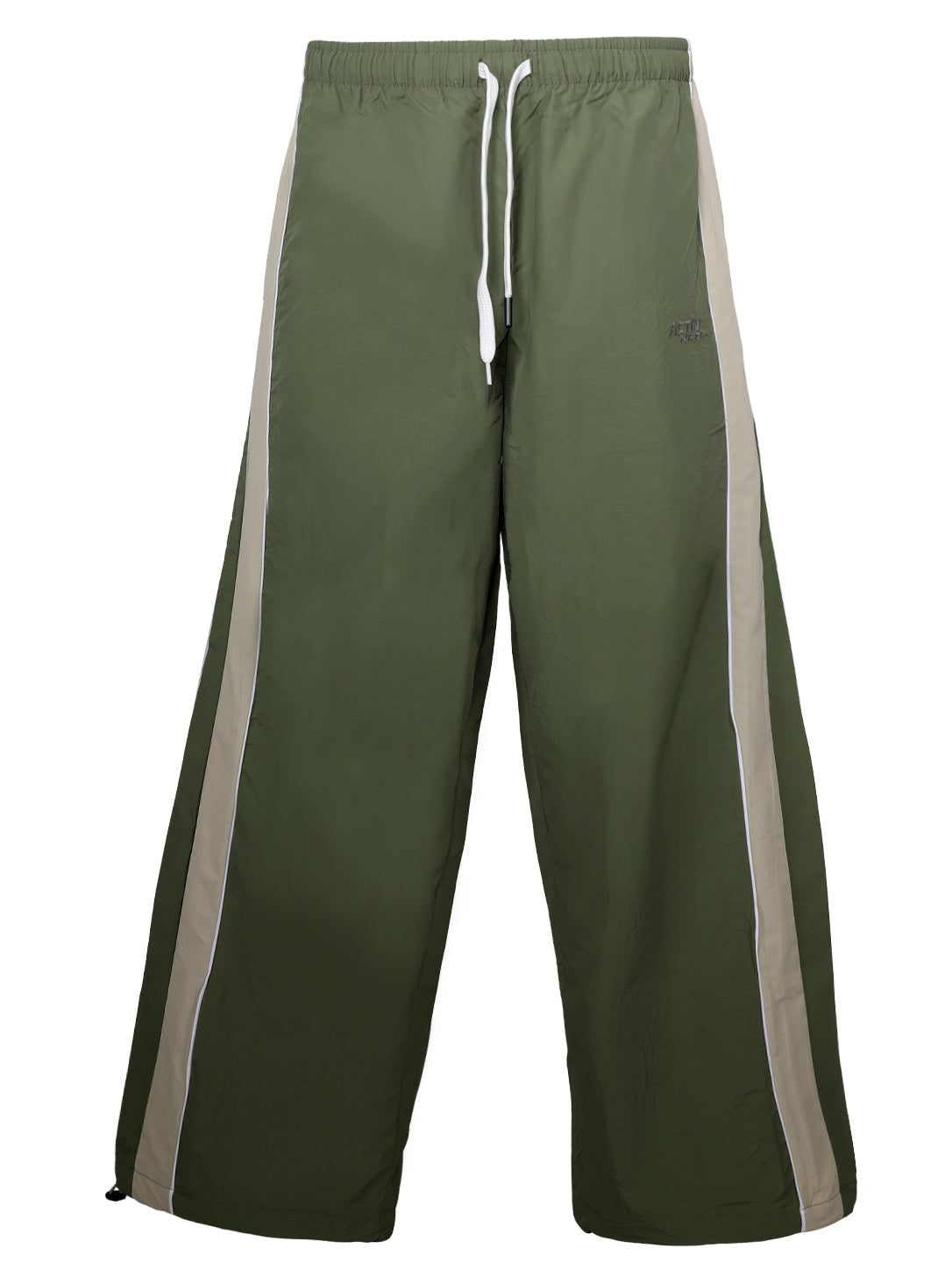 Men's Olive Green Wide-Leg Track Pants – Side Striped Casual Athletic Trousers