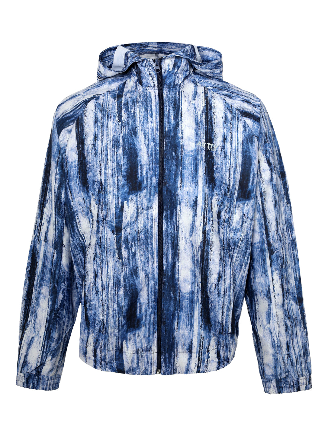 ACTIV NEO Men's Brushstroke Print Full-Zip Hooded Windbreaker Jacket – Royal Blue / White