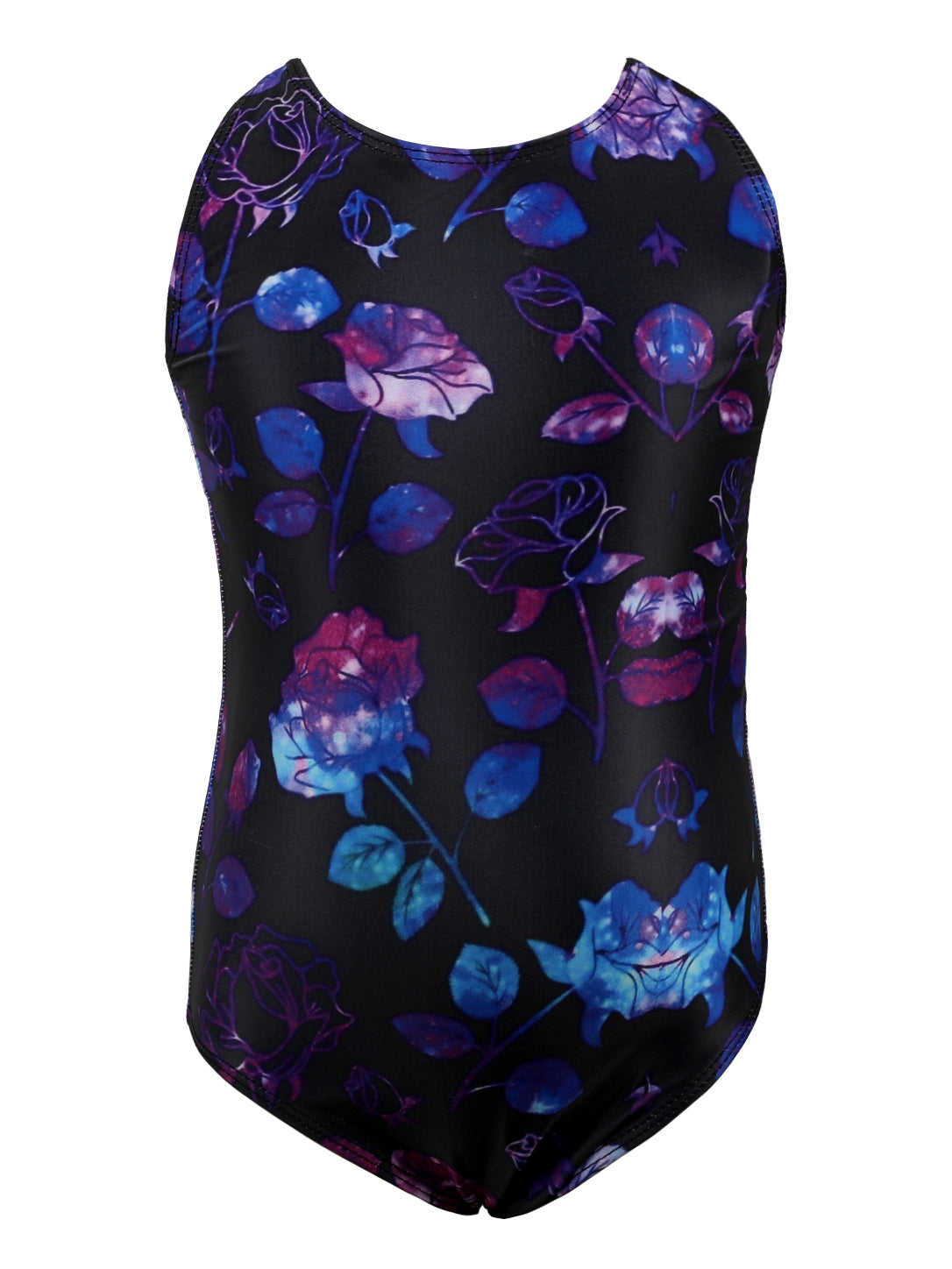 Black Floral Rose Print One-Piece Swimsuit