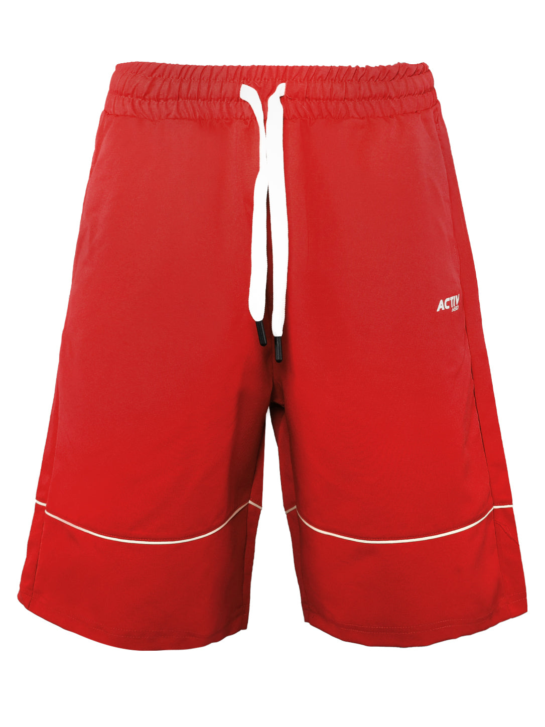Men's Casual Athletic Drawstring Shorts – Red Activewear Shorts with Piping Detail