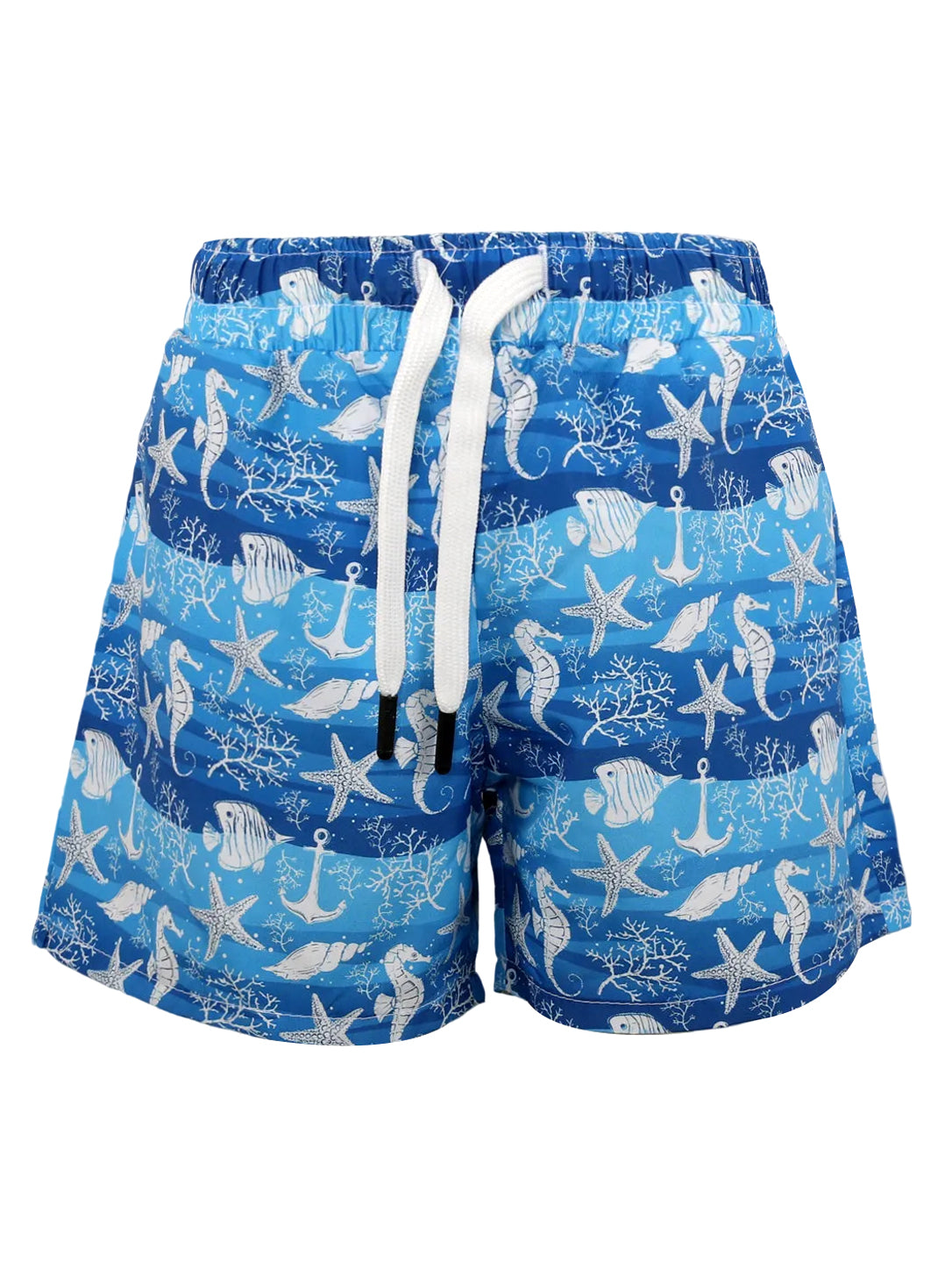 Boys' / Men's Marine Nautical Print Swim Trunks – Blue Ocean Pattern Drawstring Shorts