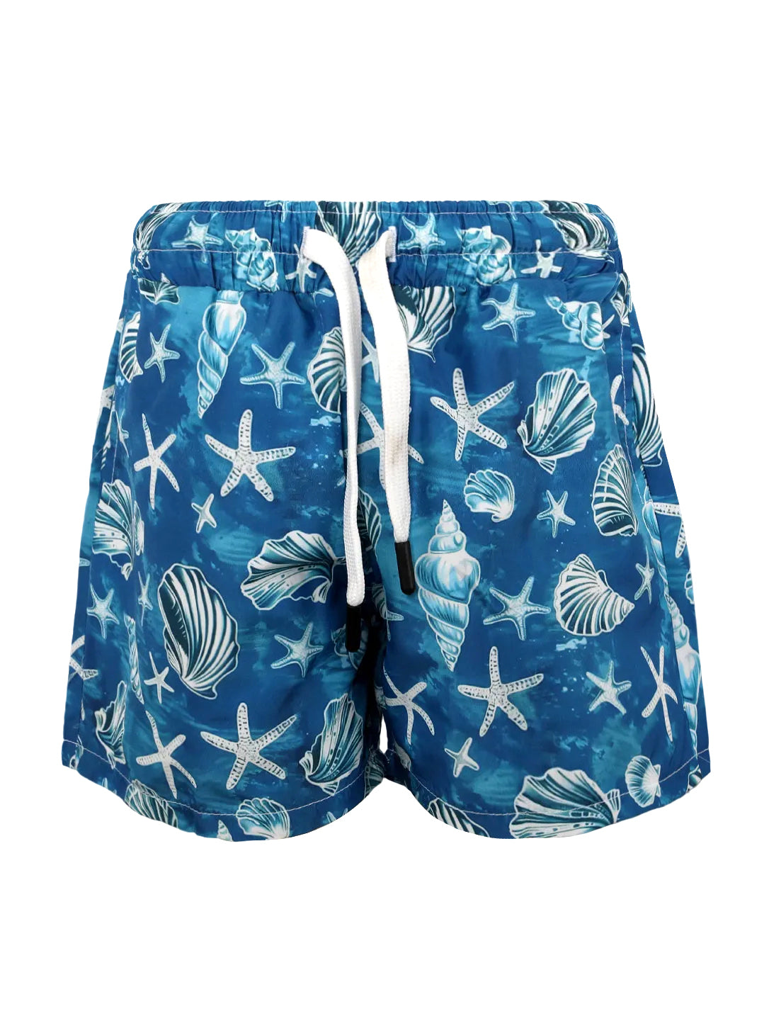 Boys' / Men's Seashell & Starfish Print Swim Trunks – Blue Drawstring Board Shorts