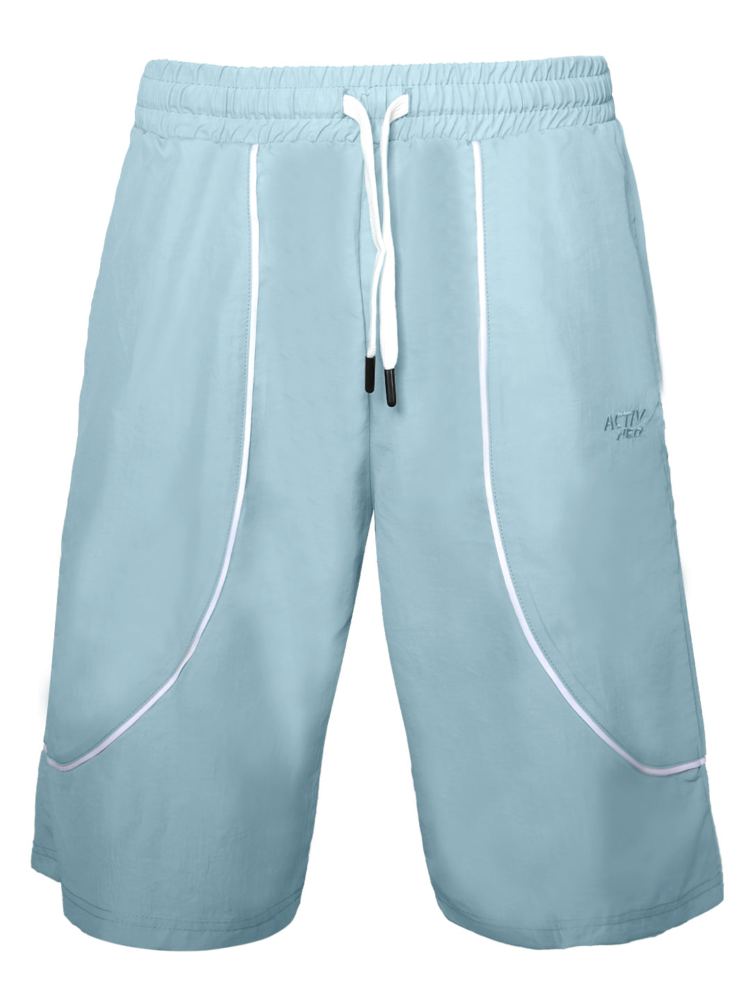 ACTIV Men's Light Blue Athletic Shorts – Piping Detail Drawstring Training Shorts