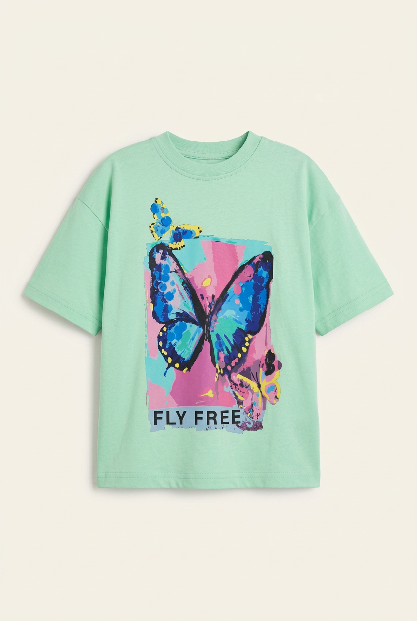 "Fly Free" Butterfly Graphic Oversized T-Shirt