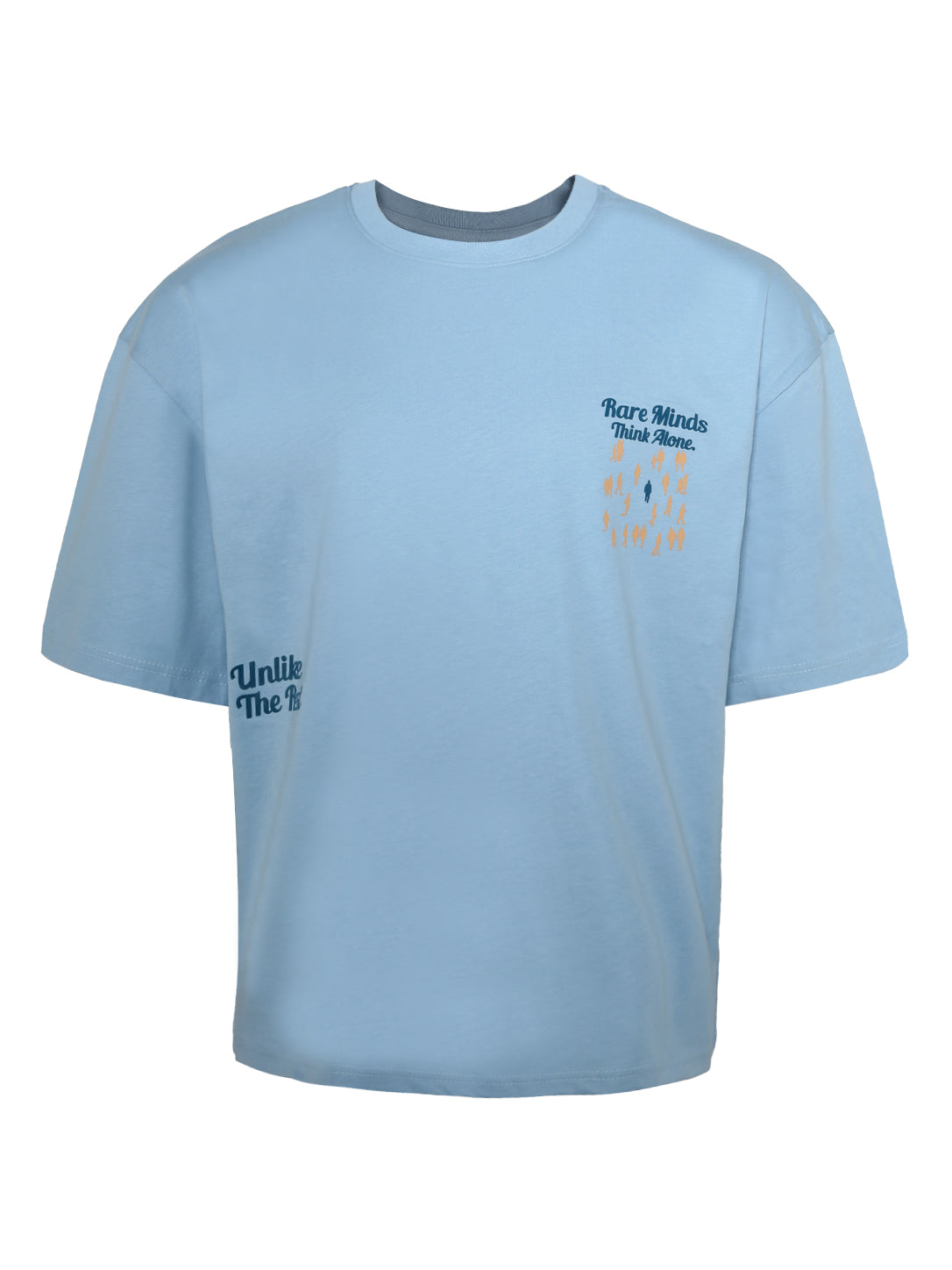 Men's Light Blue "Rare Minds Think Alone" Oversized Graphic T-Shirt