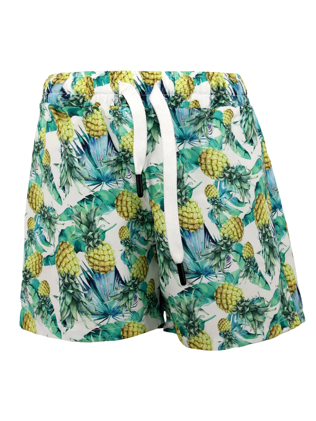 Boys' / Men's Tropical Pineapple Print Swim Trunks – White & Green Drawstring Board Shorts