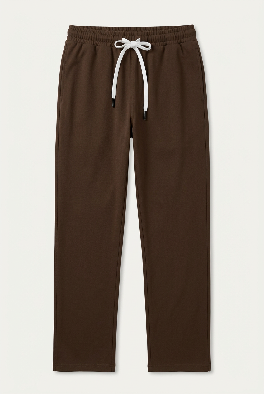 Men's Chocolate Brown Straight-Leg Track Pants – Elastic Drawstring Waist Athletic Sweatpants