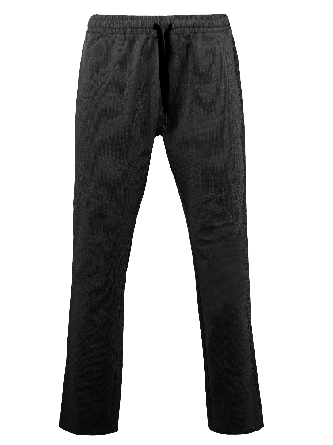 Men's Elastic Waist Casual Pants – Black Drawstring Textured Trousers