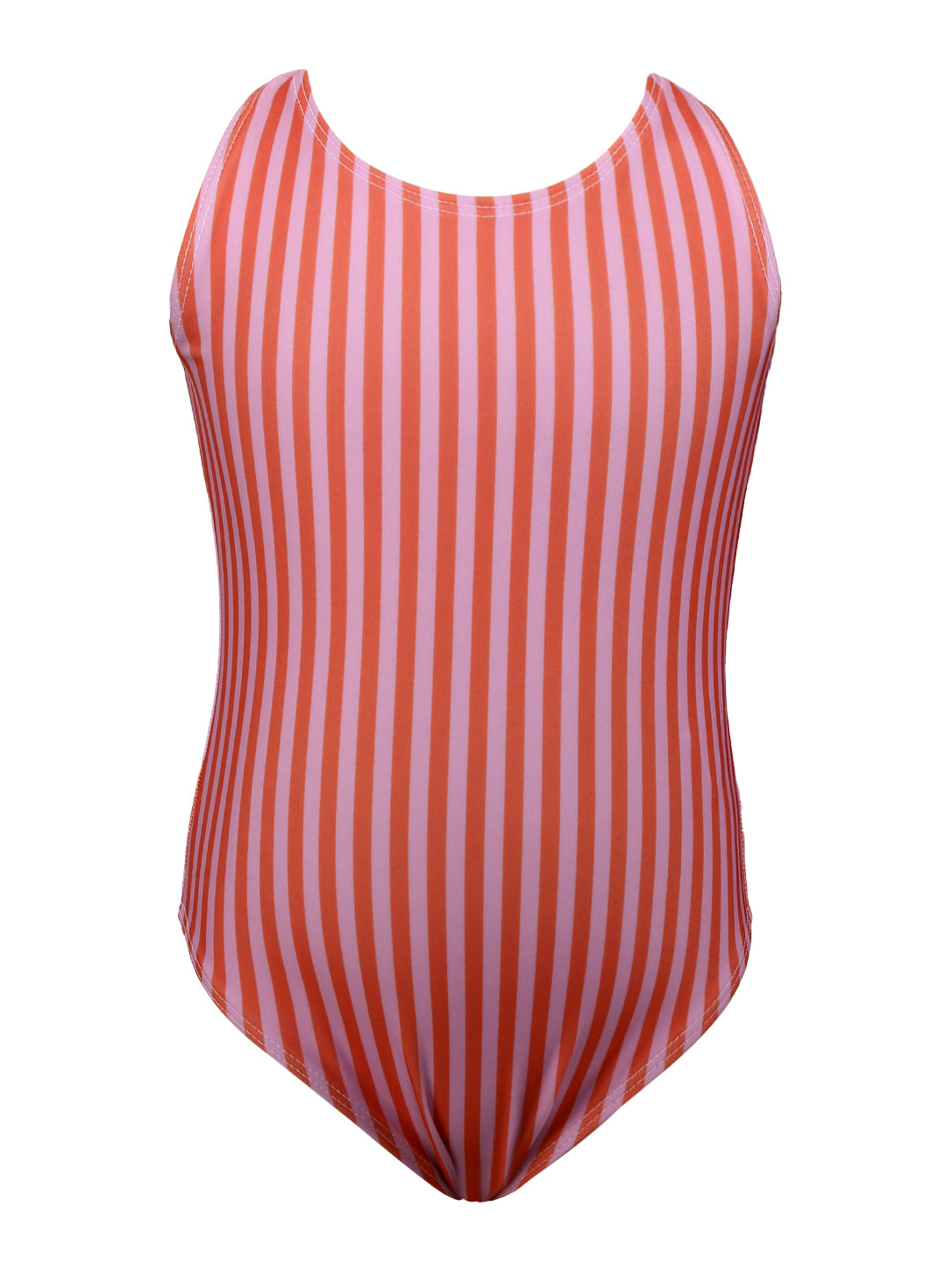 Pink and Red Vertical Stripe One-Piece Swimsuit