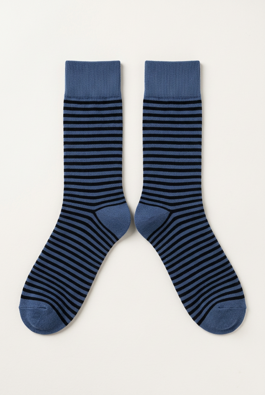 Blue and Black Striped Crew Sock