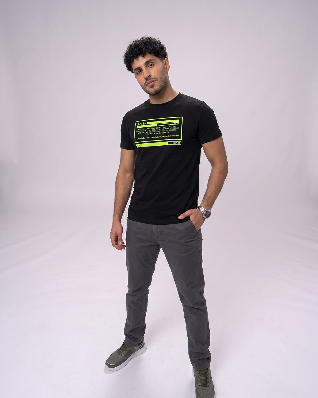 ACTIV PRINT R.NECK T-SHIRT - BLACK