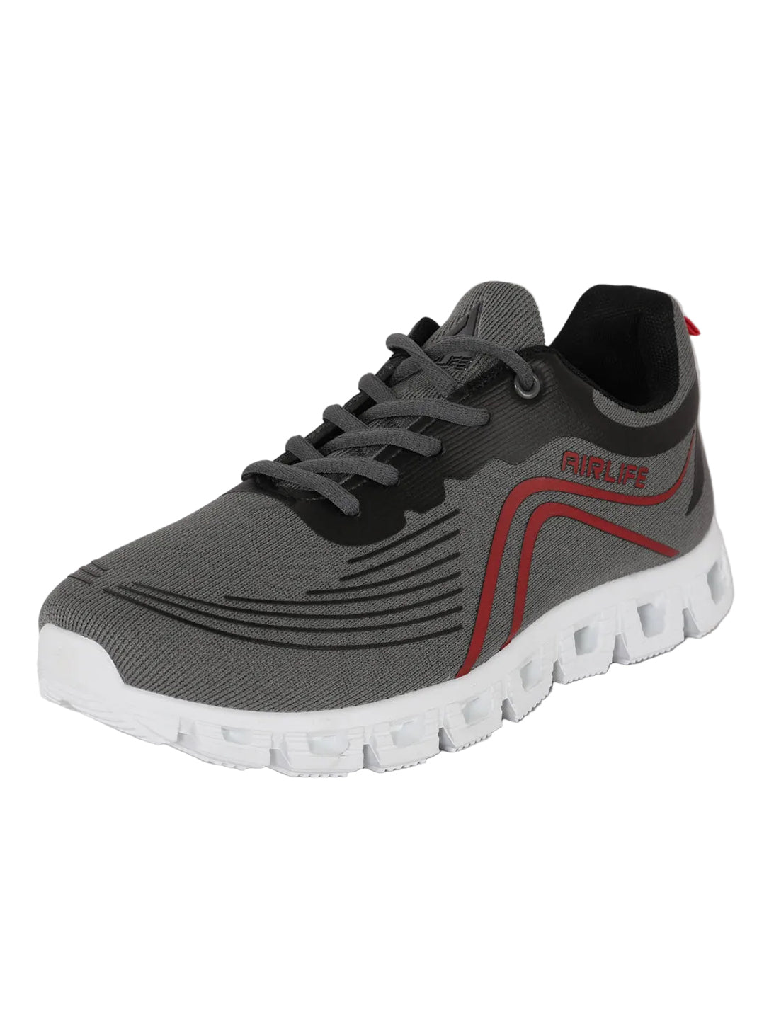 Airlife Men's Grey & Red Mesh Athletic Running Shoes