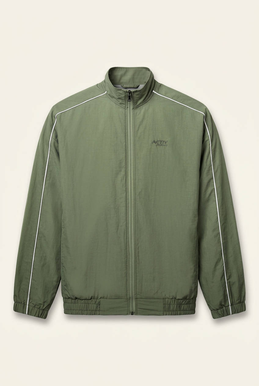 ACTIV NEO Men's Full-Zip Athletic Track Jacket with Contrast Piping – Olive / Sage Green