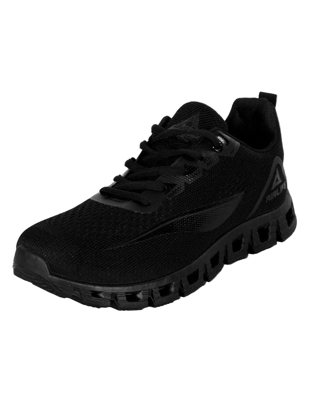 Men's All-Black Athletic Running Shoes – Lightweight Breathable Mesh Sneakers