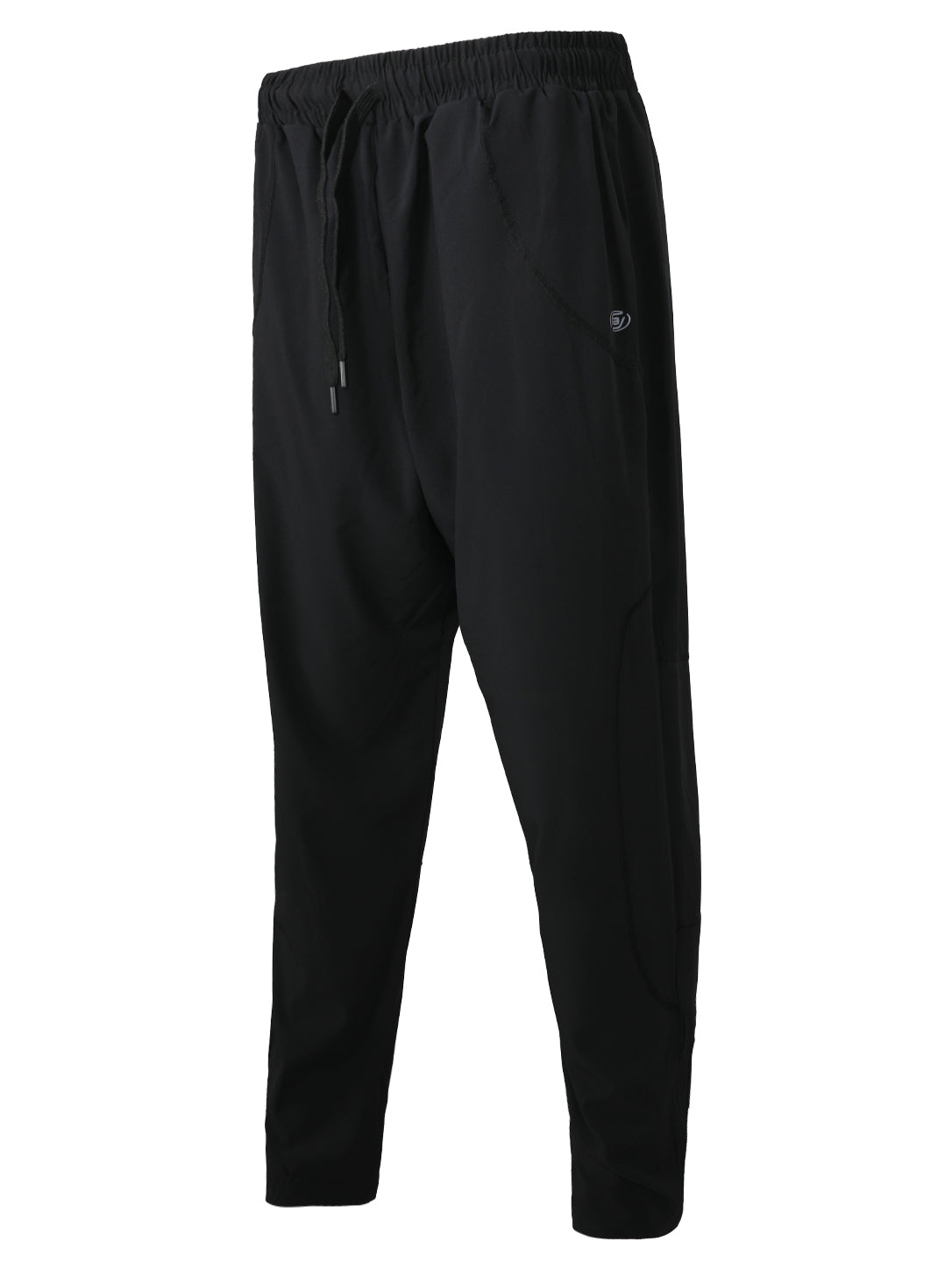 Men's Solid Black Tapered Track Pants – Elastic Drawstring Waist Athletic Joggers