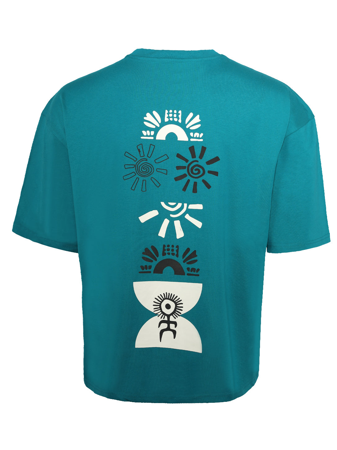 Men's Teal Blue Abstract Graphic Patch Oversized T-Shirt