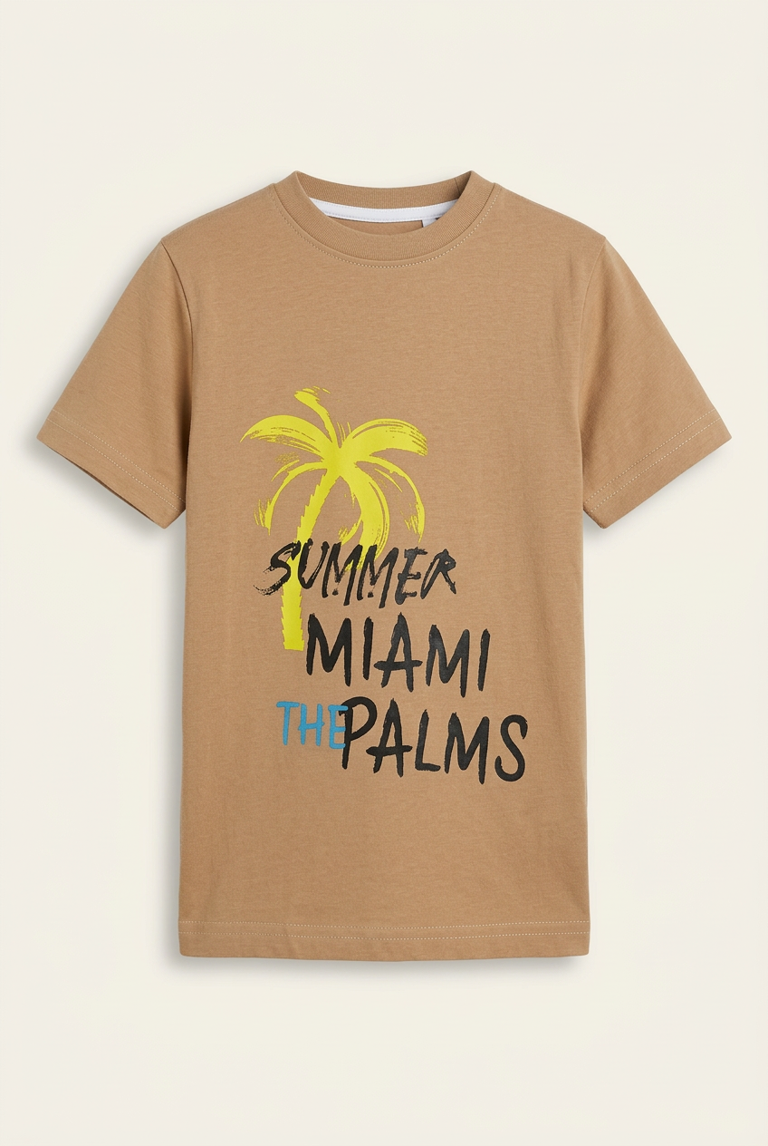 Boys' 2-Piece "Summer Miami" T-Shirt & Shorts Lounge Set – Tan/Beige