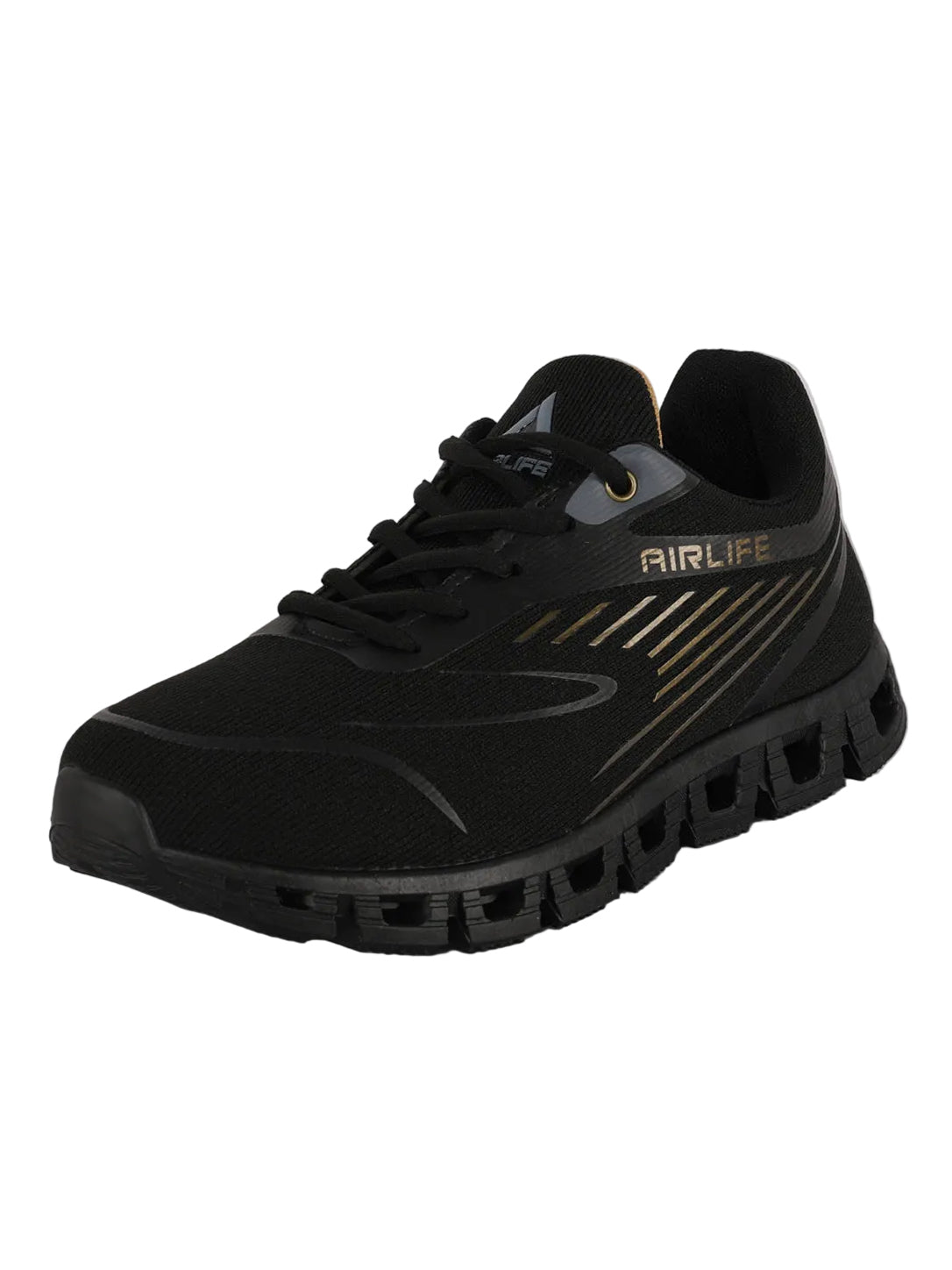 Men's Lightweight Mesh Running Shoes with Metallic Gold Accents