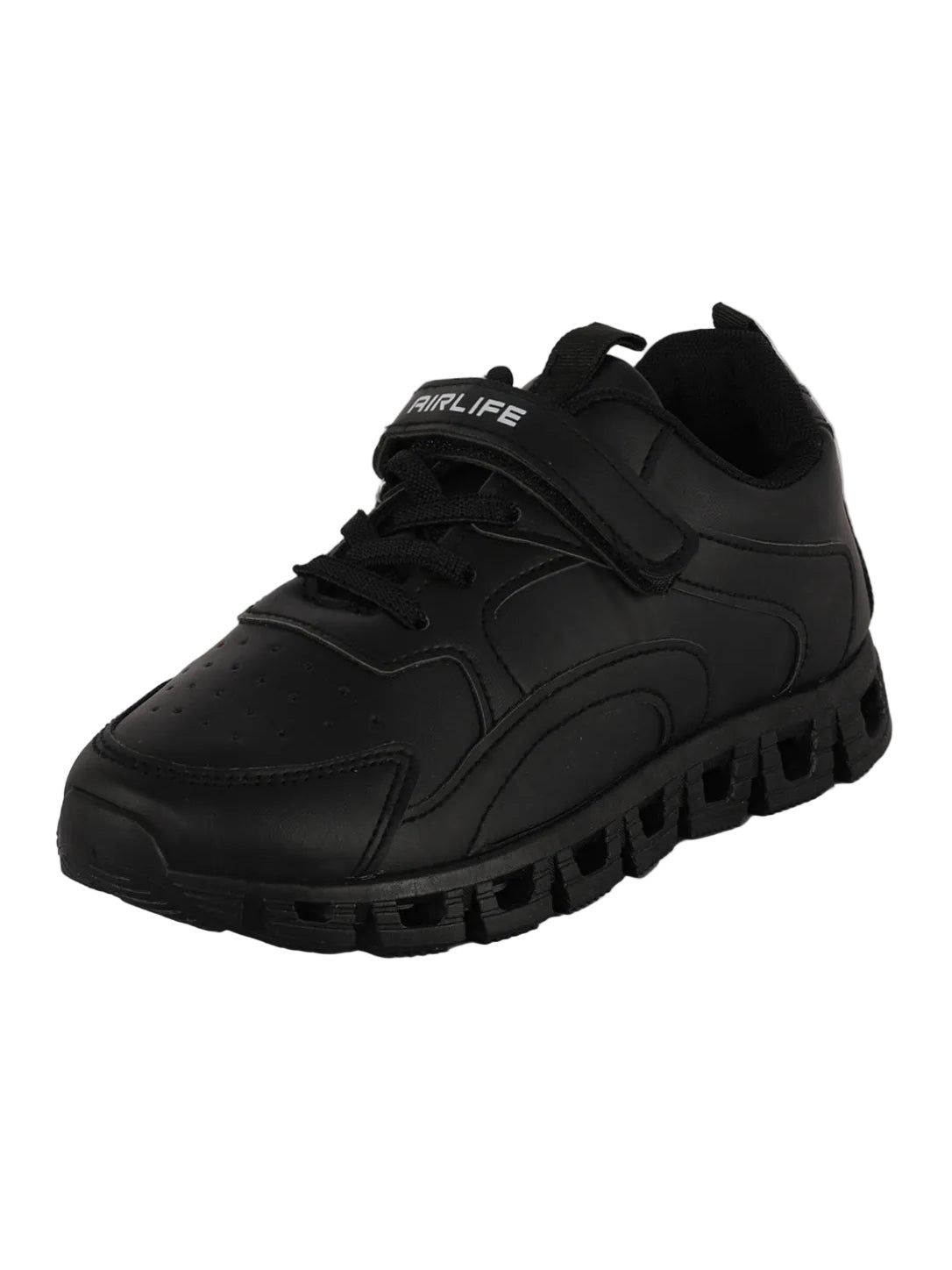 AIRLIFE All-Black Athletic Sneakers – Hook-and-Loop Strap Running Shoes