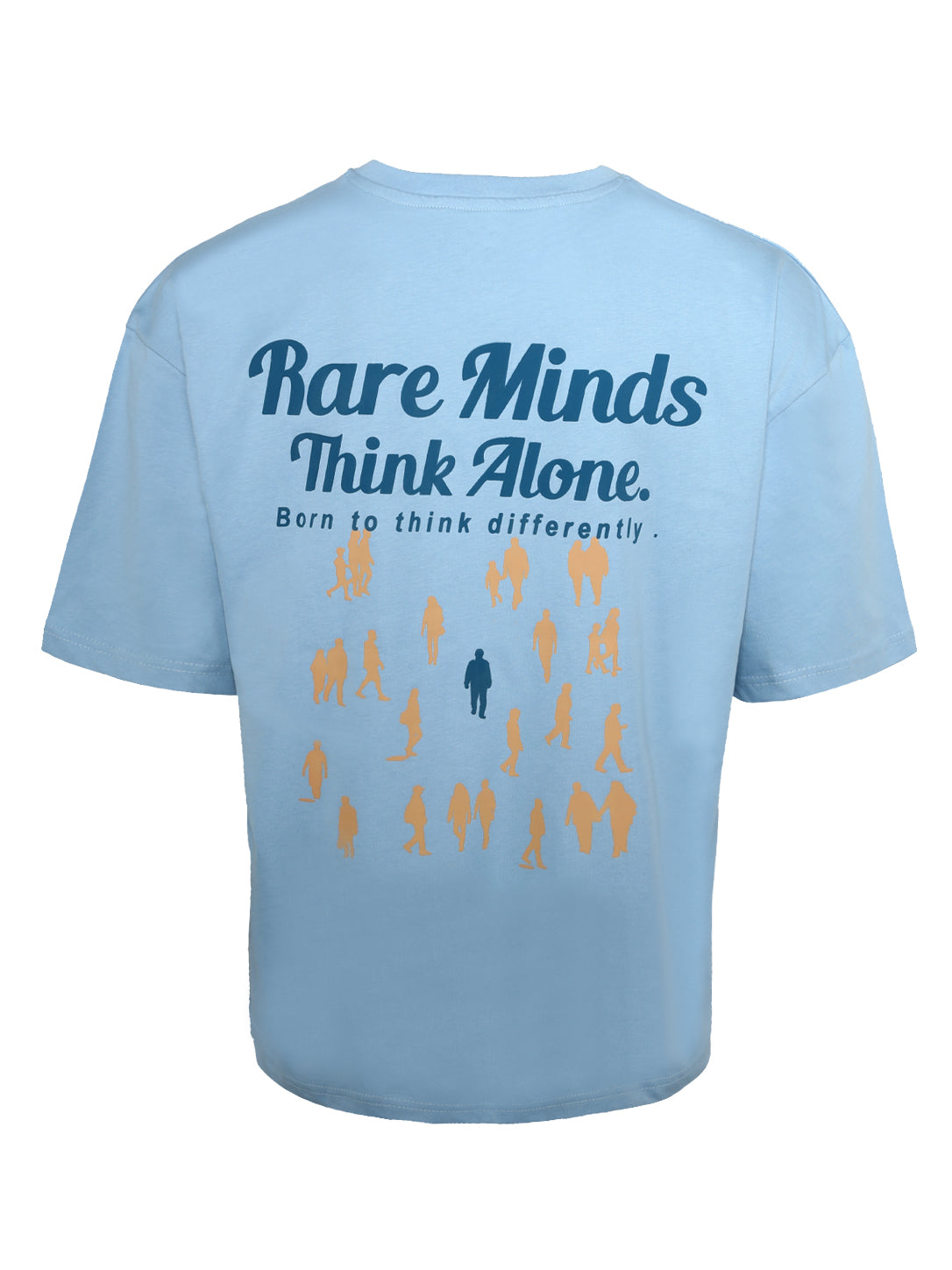 Men's Light Blue "Rare Minds Think Alone" Oversized Graphic T-Shirt