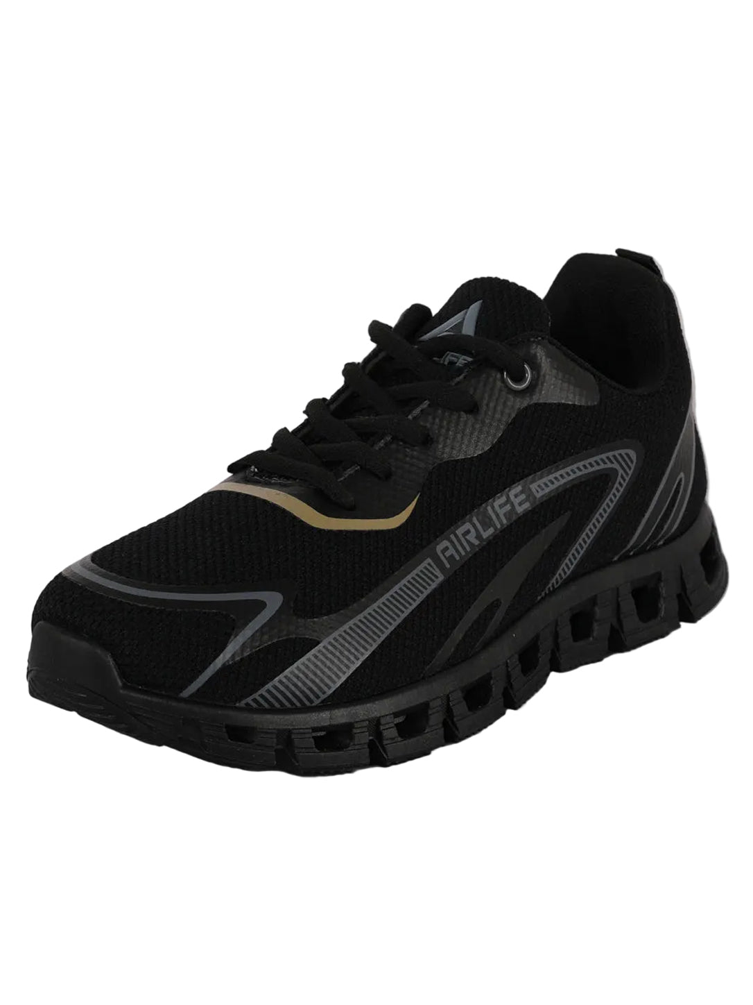 Men's Lightweight Mesh Running Shoes with Gold Accent & Cushioning Sole