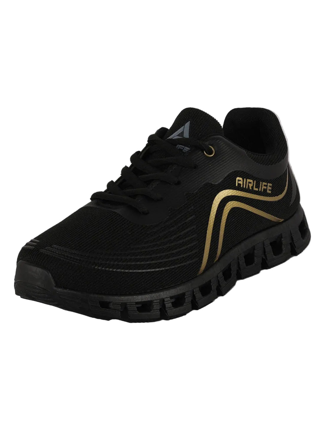 Airlife Men's Black & Gold Mesh Athletic Running Shoes