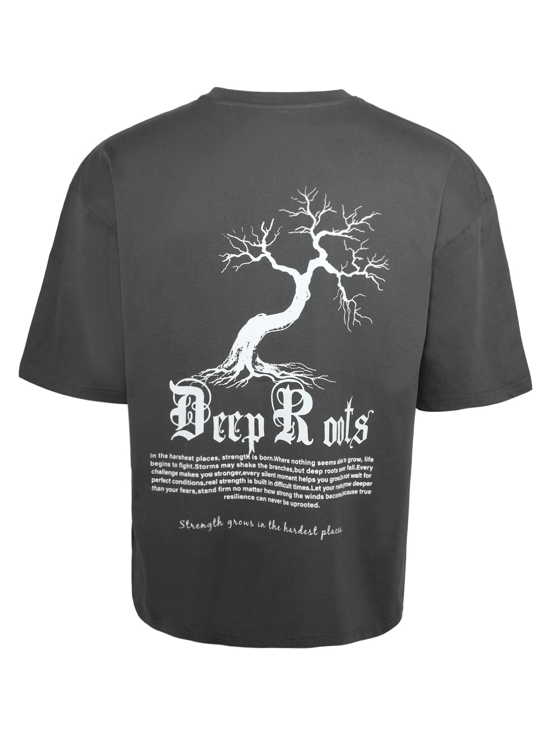 Men's Dark Grey "Deep Roots" Oversized Gothic Graphic T-Shirt