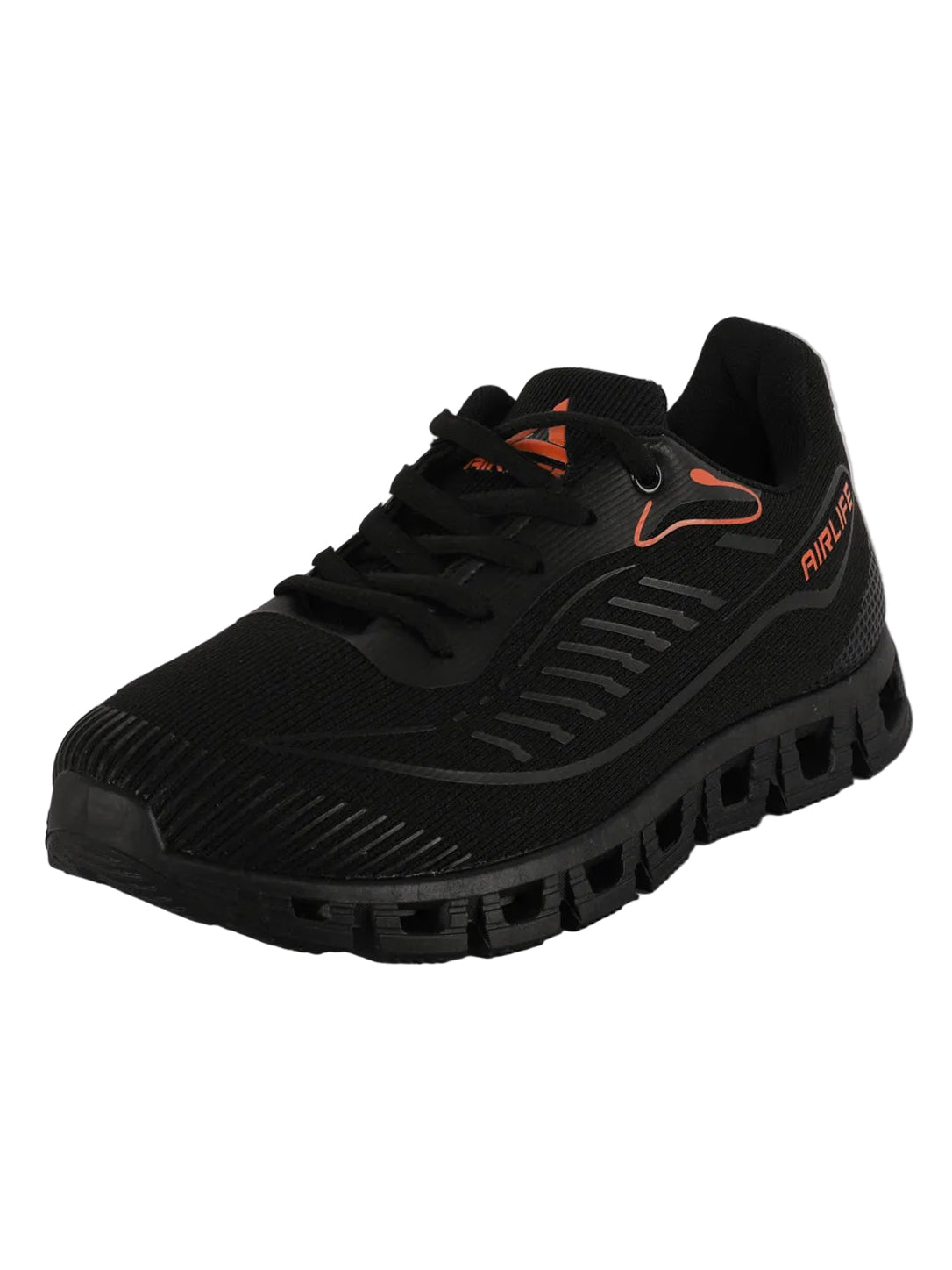Airlife Men's All-Black & Orange Mesh Athletic Running Shoes