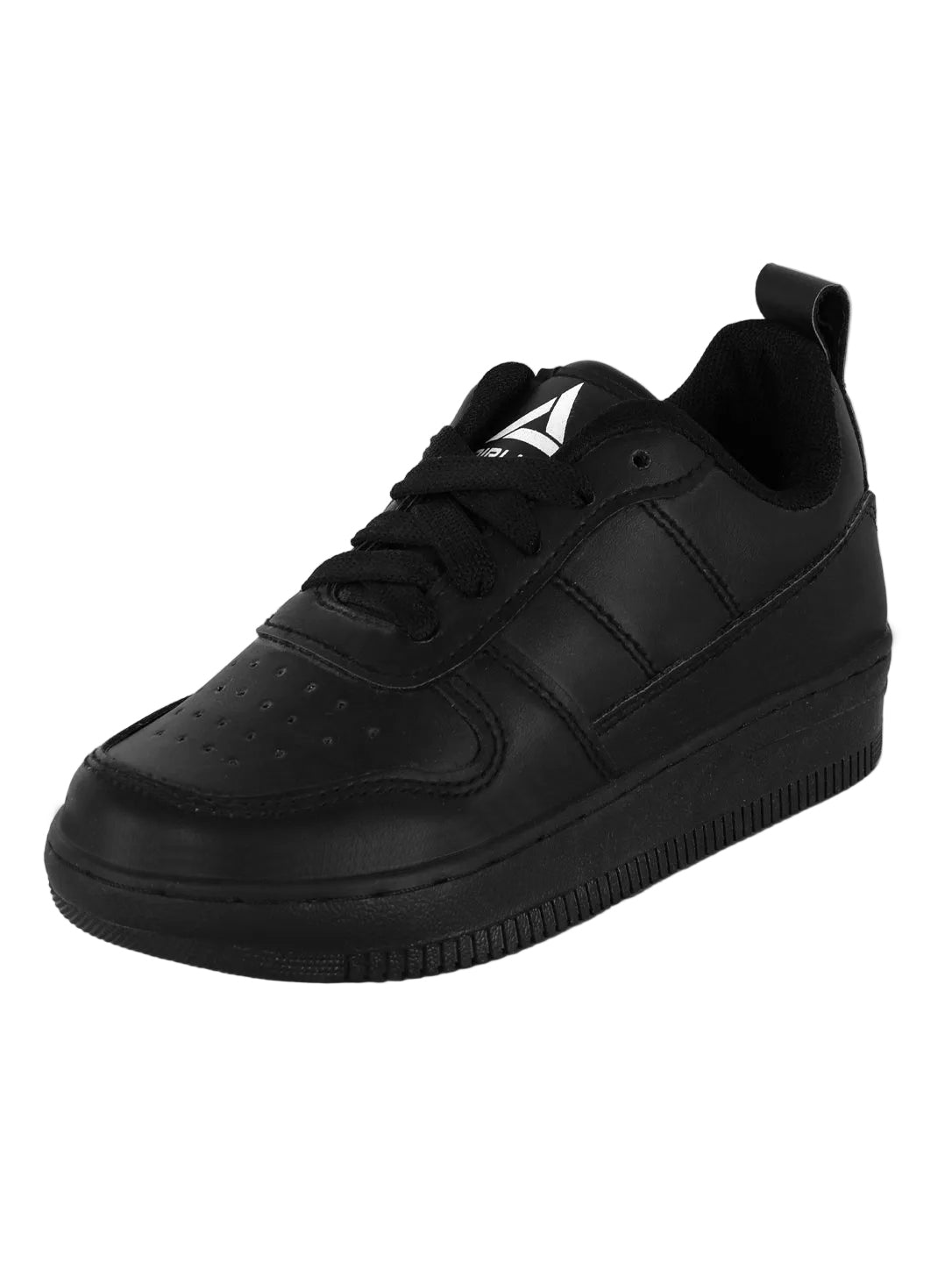 Men's All-Black Low-Top Casual Synthetic Leather Sneakers