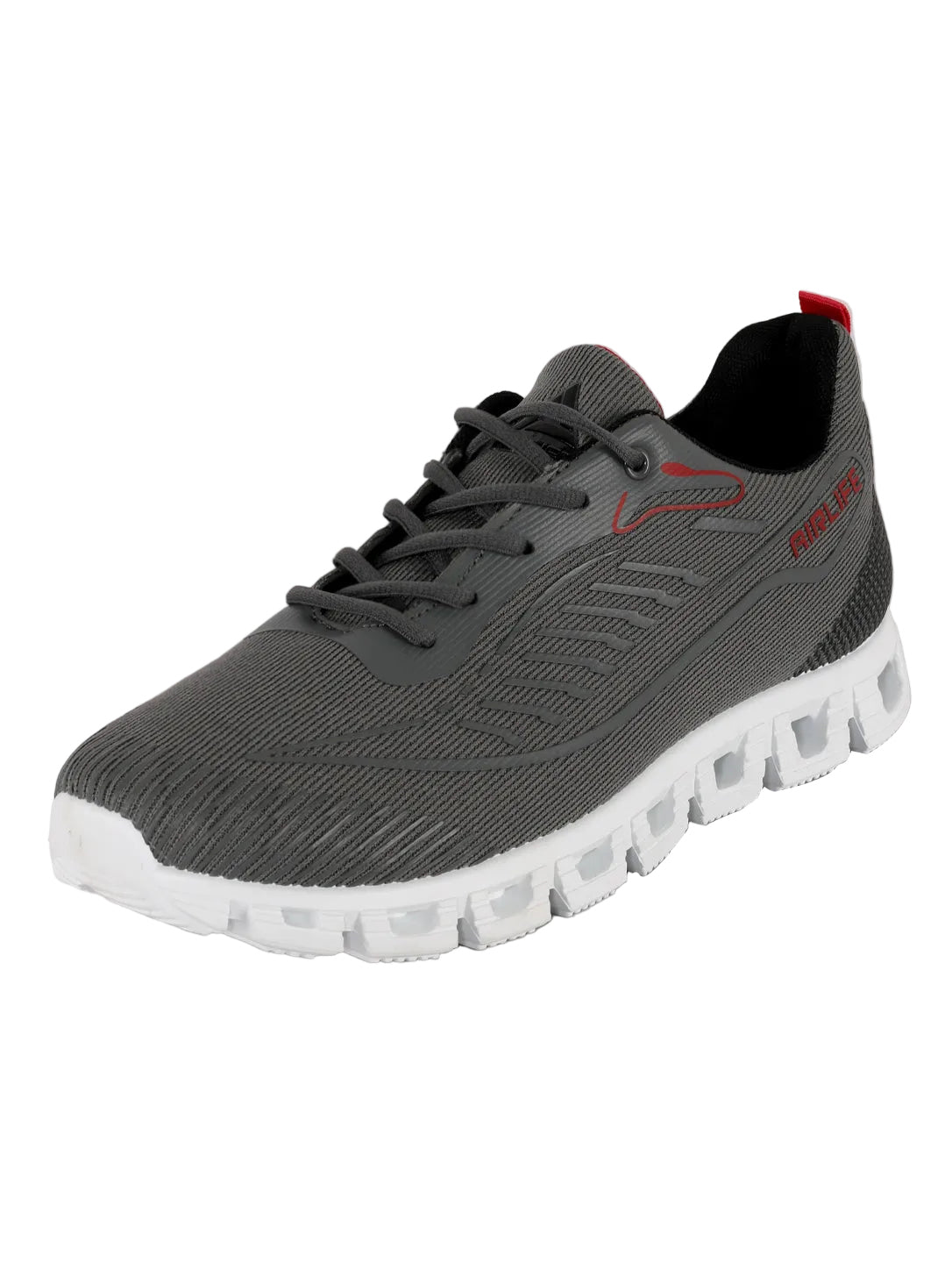 Airlife Men's Dark Grey & Red Mesh Athletic Running Shoes