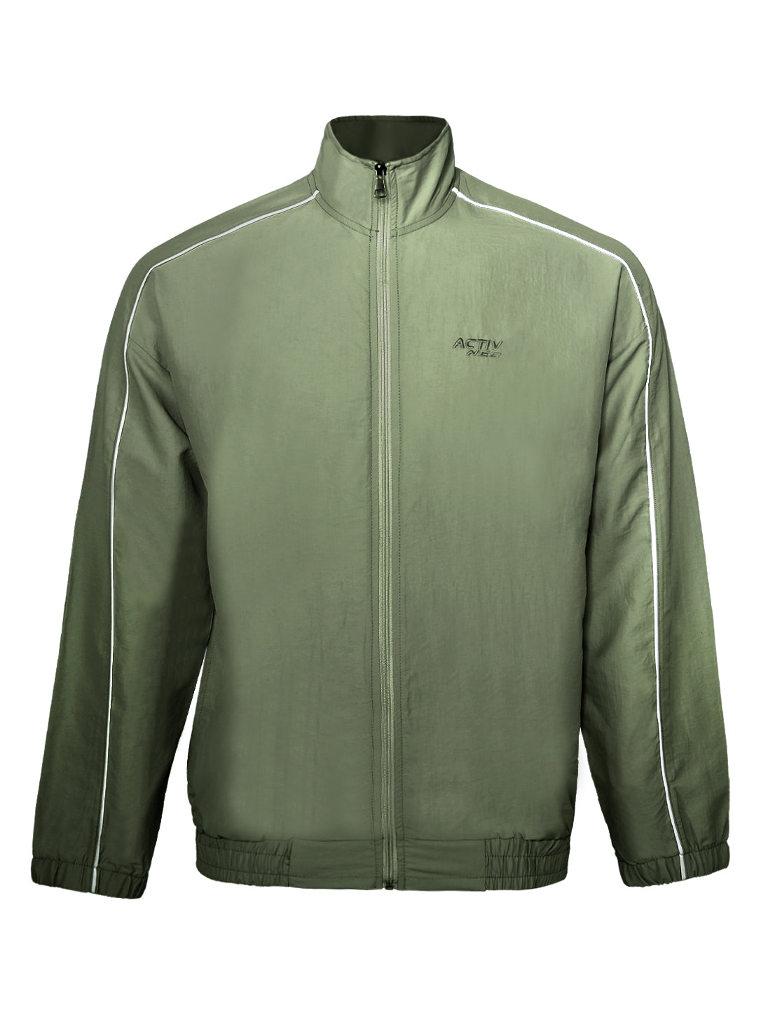 ACTIV NEO Men's Full-Zip Athletic Track Jacket with Contrast Piping – Olive / Sage Green