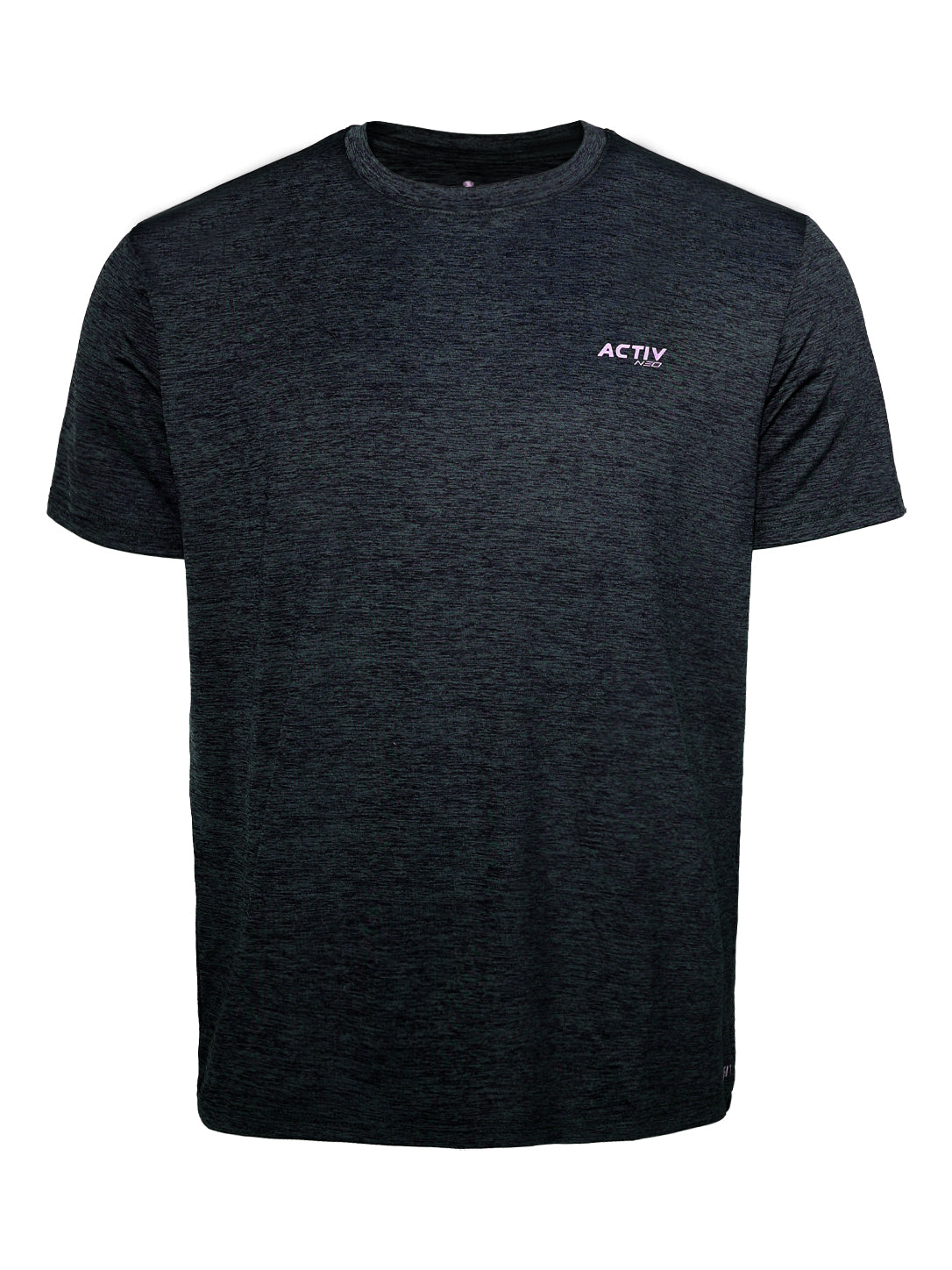 ACTIV NEO Short-Sleeve Performance Athletic T-Shirt with Pink Logo – Heather Dark Charcoal / Black